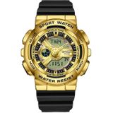 SANDA 3137 TPU-band lichtgevend waterdicht elektronisch horloge met dubbele weergave (zwart goud)