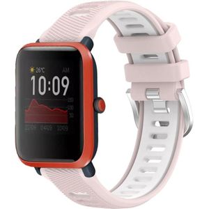Voor Amazfit Bip 1S 22 mm kruistextuur twee kleuren siliconen stalen gesp horlogeband (roze + wit)