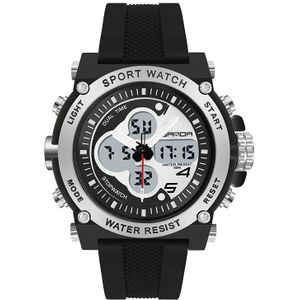 Sanda 3107 Dual Digital Display Lichtgevende Wekker Heren Outdoor Sport Electronic Watch (Black Silver)