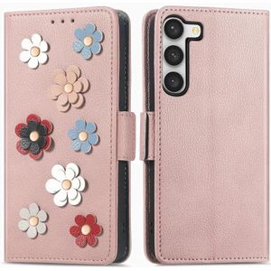 Voor Samsung Galaxy S23 5G stereoscopische bloemen lederen telefoonhoes (rosgoud)