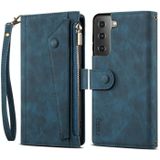 Voor Samsung Galaxy S22 5G Retro Frosted Horizontale Flip Lederen Telefoonhoesje Met Houder & Card Slot & Portemonnee & Rits Pocket & Lanyard (Blauw)