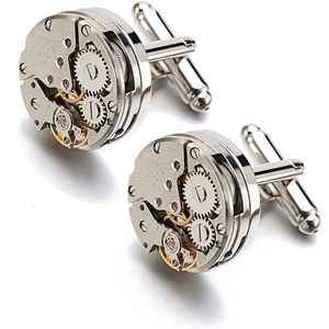 1 paar verkeer Steampunk Gear Watch mechanisme CuffLinks(Silver)