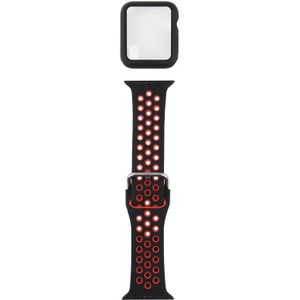 Silicone Replacement Strap Watchband + Protective Case with Screen Protector Set For Apple Watch Series 3 & 2 & 1 42mm(Black Red)