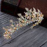 Luxe roze gouden parel bruids kronen handgemaakte Tiara bruid hoofdband Crystal bruiloft diadeem koningin kroon bruiloft haaraccessoires (wit met oorbellen)