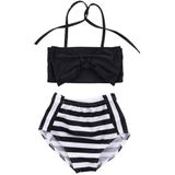 Schattige Baby Girl Bikini gestreept driehoek Bow badpak trotse prinses Beachwear  Size:80(Black)