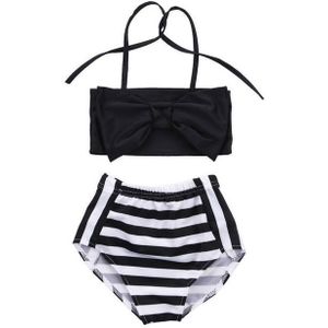 Schattige Baby Girl Bikini gestreept driehoek Bow badpak trotse prinses Beachwear  Size:80(Black)