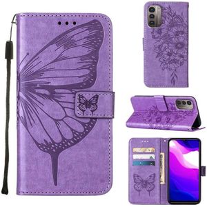 For Nokia G21 / G11 Embossed Butterfly Leather Phone Case(Light Purple)