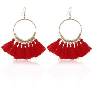 Klosje oorbellen voor vrouwen etnische grote drop oorbellen Bohemen mode-sieraden trendy katoen touw Fringe lange Dangle Oorbellen (rood)