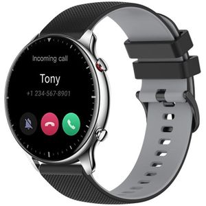 Voor Amazfit GTR 2 22 mm geruite tweekleurige siliconen horlogeband (zwart + grijs)