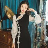Mode Retro Slim-fitting Lace Verbeterde Cheongsam jurk (Kleur: Black Size: L)