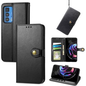 Voor Motorola Edge 20 Pro Solid Color Leather Buckle Case met Lanyard & Photo Frame & Card Slot & Wallet & Stand-functie (Zwart)