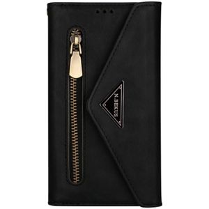 Voor iPhone 7 / 8 / SE (2020) Skin Feel Zipper Horizontale Flip Lederen case met Holder & Card Slots & Photo Frame & Lanyard & Long Rope(Black)