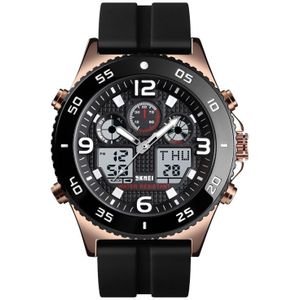 SKMEI 1538 Multi-function Time Large Dial Steel Belt Men Casual Sports Electronic Watch (Rose Gold-Silicone Belt)