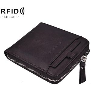 DEABOLAR heren korte type PU portemonnee retro rits RFID antimagnetische kaarthouder (donkere koffie)