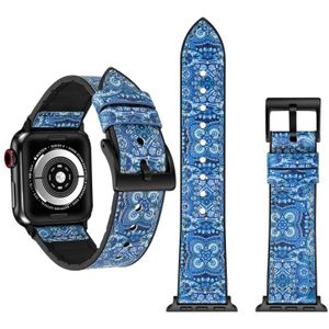 Bloem patroon TPU + roestvrijstaal horloge band voor Apple horloge serie 3 & 2 & 1 42mm (blauw)