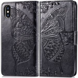 Butterfly Love bloemen relif horizontale Flip lederen case voor iPhone X  met houder & kaartsleuven & portemonnee & Lanyard (zwart)