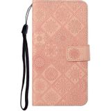 Voor Samsung Galaxy A40 Ethnic Style Embossed Pattern Horizontal Flip Leather Case met Holder & Card Slots & Wallet & Lanyard(Pink)