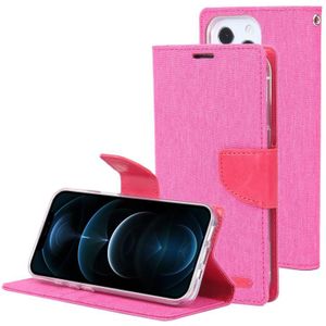 Goofspery Canvas Diary Cross Texture Horizontale Flip Lederen Case met Houder & Card Slots & Portemonnee voor iPhone 13 Pro (Rose Red)