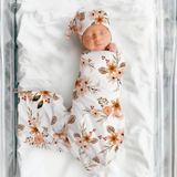 Pasgeboren baby driedelige inbakerdoek met hoofdband (Flower-4)