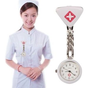 Draagbare legering verpleegkundige ronde Quartz horloge horloge met Pin(Silver)