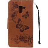 Voor Galaxy A8 PLUS (2018) Vintage relif bloemen vlinder patroon horizontale Flip lederen draagtas met kaartslot & houder & portemonnee & Lanyard(Brown)