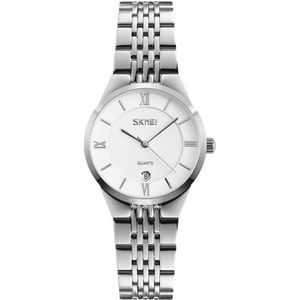 SKMEI 9139 Dames/Man Fashion Quartz Watch Steel Band Waterproof Couple Watch for Women(Silver)