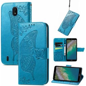 Butterfly Love Flowers Relif Horizontale Flip Leren Case met Houder & Card Slots & Wallet & Lanyard voor Nokia C01 Plus