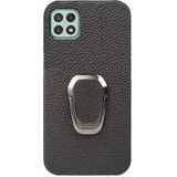 Voor Samsung Galaxy A22 5G/F42 5G Ring Houder Litchi Textuur Lederen Telefoon Case (Zwart)