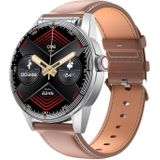 R6 1 32 inch rond scherm 2 in 1 Bluetooth-koptelefoon Smart Watch  ondersteuning voor Bluetooth-oproep / gezondheidsbewaking (bruine lederen band)