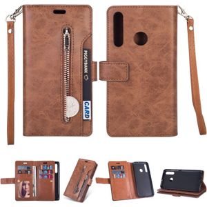 Voor Huawei P smart 2019 / P Smart+ / Geniet van 9s Multifunctionele Rits Horizontale Flip Lederen Case met Holder & Wallet & 9 Card Slots & Lanyard(Brown)