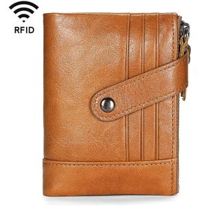 TP-196 Multifunctionele Retro Cowhide Leder Meerdere Card Slots Dubbele rits RFID Wallet (Bruin)