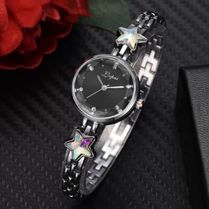 LVPAI P866 Diamond vijfpuntige ster armband horloge dameslegering quartz horloges (zilver zwart)