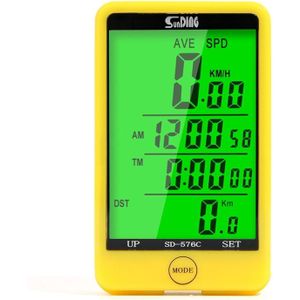 SUNDING SD-576C Fiets LCD Backlight Stopwatch Fiets Snelheidsmeter Fietsen Kilometerteller Stopwatch (Geel)