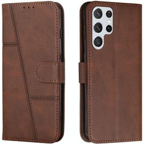 Voor Samsung Galaxy S22 Ultra 5G Stitching Calf Texture Gesp Lederen Telefoon Case (Brown)