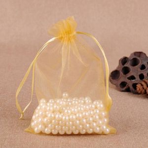 100 PCS geschenk zakken sieraden organza zakje bruiloft verjaardag partij drawable zakjes  Gift Bag grootte: 7X9cm (goud)