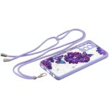 Voor Samsung Galaxy A73 5G Sterrenhemel Epoxy TPU Telefoonhoesje met Neck Lanyard (Purple Butterfly)