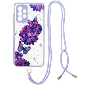 Voor Samsung Galaxy A73 5G Sterrenhemel Epoxy TPU Telefoonhoesje met Neck Lanyard (Purple Butterfly)