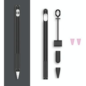 2 sets 4 in 1 stylus siliconen beschermhoes + anti-verloren touw + dubbele pen nip cover set voor Apple Potlood 1 (inkt zwart)