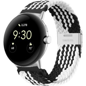 Voor Google Pixel horloge metalen gesp nylon horlogeband (zwart wit)