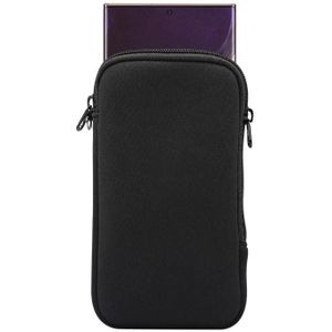 Universal Elasticity Zipper Protective Case Storage Bag met Lanyard Voor iPhone 12 Pro Max / 6 7-6 9 inch smart phones(Zwart)