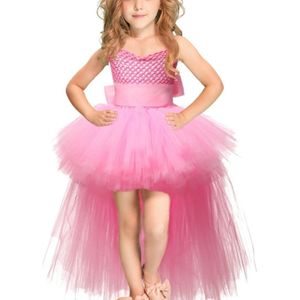 Roze meisjes Lace Sling jurk mesh Tutu partij jurk  KId grootte: 7-9 leeftijd (120-140cm)