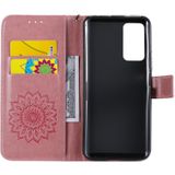 Voor Huawei Honor X10 Geperst afdrukken Zonnebloempatroon Horizontaal Flip PU Lederen Kast Houder & Kaartslots & Wallet & Lanyard(Roze)
