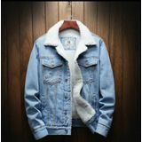 Mannen Winter Wool Liner Jean Jackets Bovenkleding Warme Denim Jassen  Maat:XXXXL(Sky Blue)