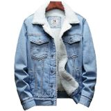 Mannen Winter Wool Liner Jean Jackets Bovenkleding Warme Denim Jassen  Maat:XXXXL(Sky Blue)