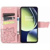 Voor OnePlus Nord CE 3 Lite Butterfly Love Flower relif lederen telefoonhoesje (rosgoud)