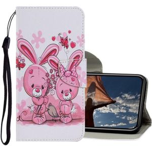 Gekleurd tekenpatroon Horizontaal Flip PU Leren hoesje met houder & kaartslots & portemonnee & lanyard voor iPhone 12 mini(Cute Rabbit)