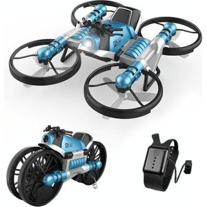 2 In 1 Land Air Misvorming Motorfiets Afstandsbediening Vliegtuigen Quadcopter Drone  Watch Remote Versie (Blauw)