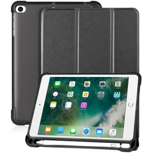 Voor iPad mini 5 / mini 4 / mini 3 / mini 2 / mini 3-vouwbare Litchi Texture Horizontale Flip PU Leder + Schokbestendige TPU Case met Holder & Pen Slot(Zwart)