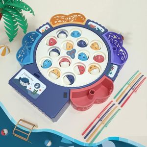 Magnetische vissen speelgoed kinderen educatieve multifunctionele muziek roterende visplaat  kleur: blauwe oplaadstijl +15 vissen 4 hengels