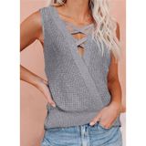 Effen kleur diepe v-hals backless gebreide vest t-shirt voor dames (kleur: grijs formaat: m)